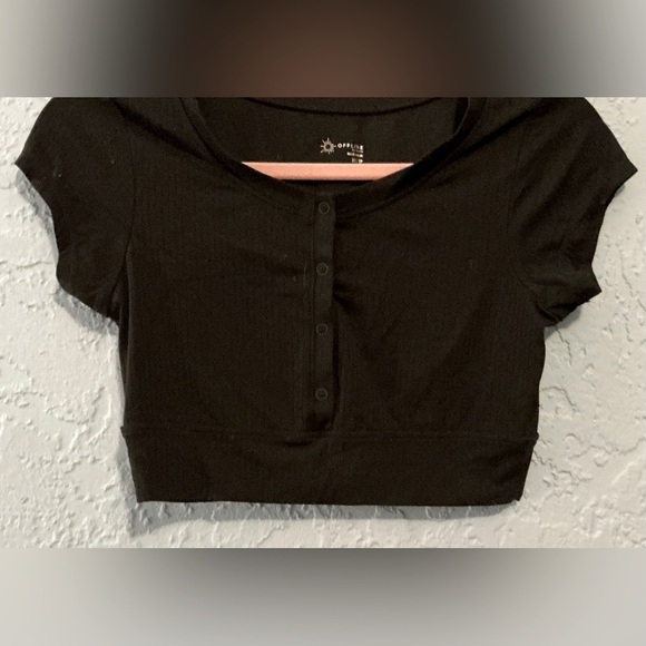 Offline by Aerie Real Me Black Button-Up Henley Crop Top - Picture 4 of 9